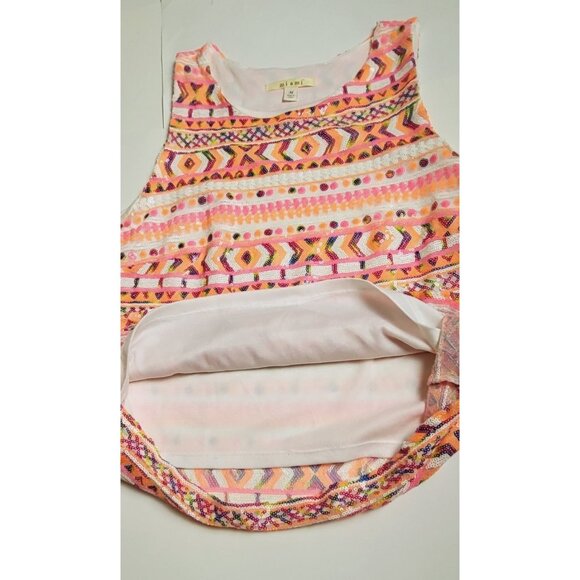Miami Pink Sequins Aztec Design Sleeveless Top Size Medium - Picture 9 of 12